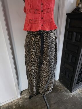 Leopard Print Barrel Leg Pants - Black/Tan